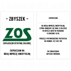 Zaproszenia na imprezę emerytalną ZOS