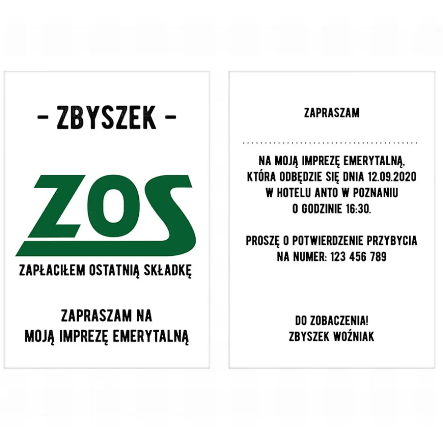 Zaproszenia na imprezę emerytalną ZOS