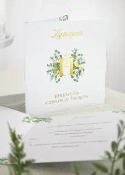 Zaproszenia na komunię IHS EUKALIPTUS