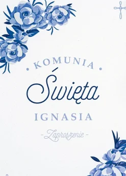 Zaproszenia na komunię personalizowane NIEBIESKIE KWIATY