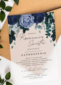 Zaproszenia na komunię personalizowane PIWONIE 14x19,5 cm