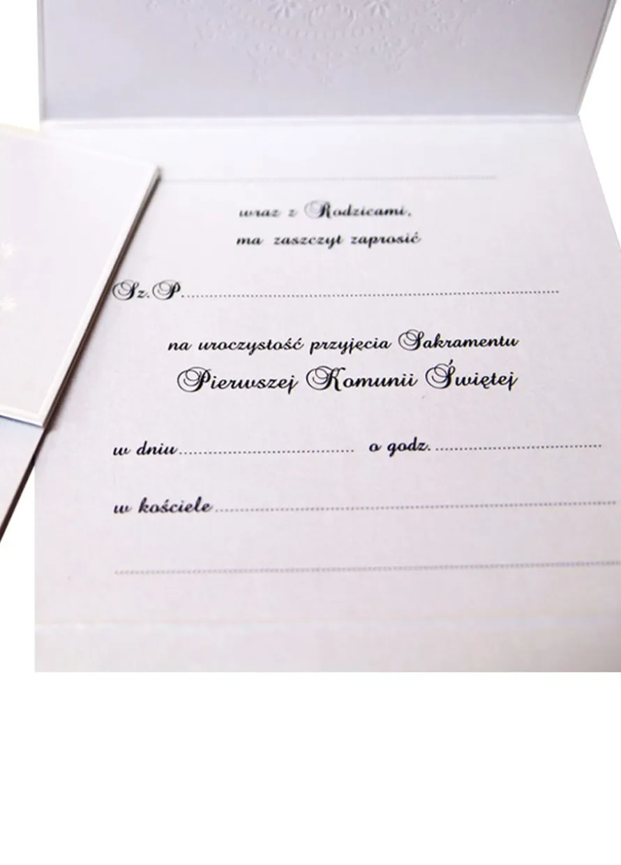 Zaproszenia na komunię z kopertami ORNAMENT biały (10szt.)