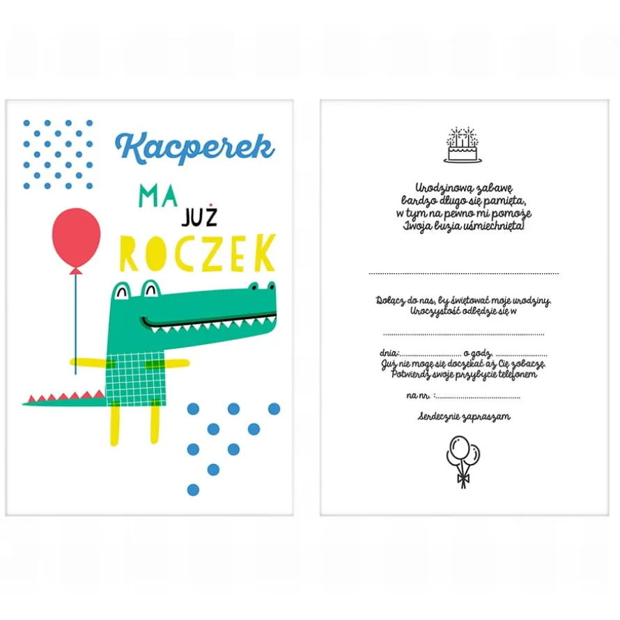 Zaproszenia na roczek chłopca KROKODYL personalizowane