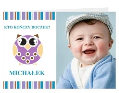 Zaproszenia na roczek dla chłopca SOWA personalizowane