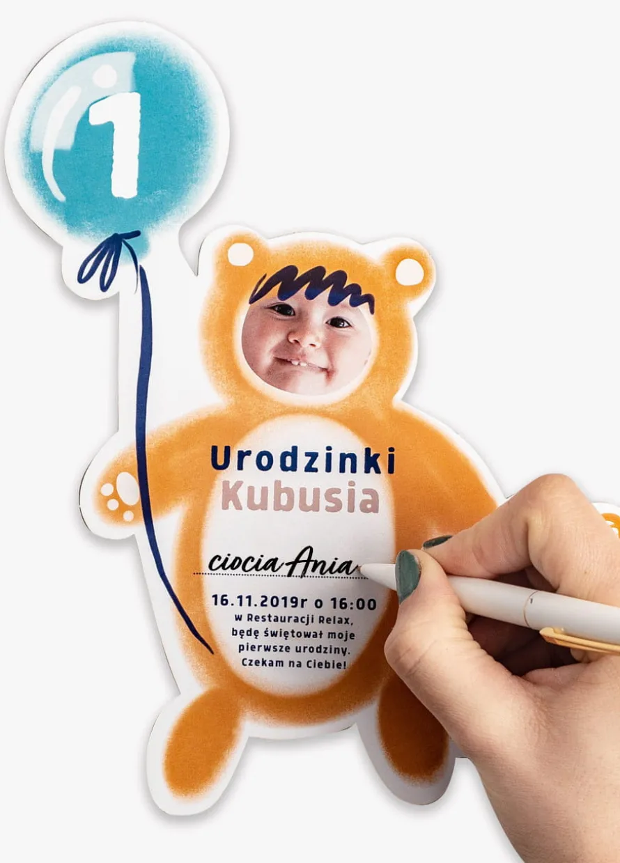 Zaproszenia na roczek ze zdjęciem MIŚ personalizowane (6szt.)