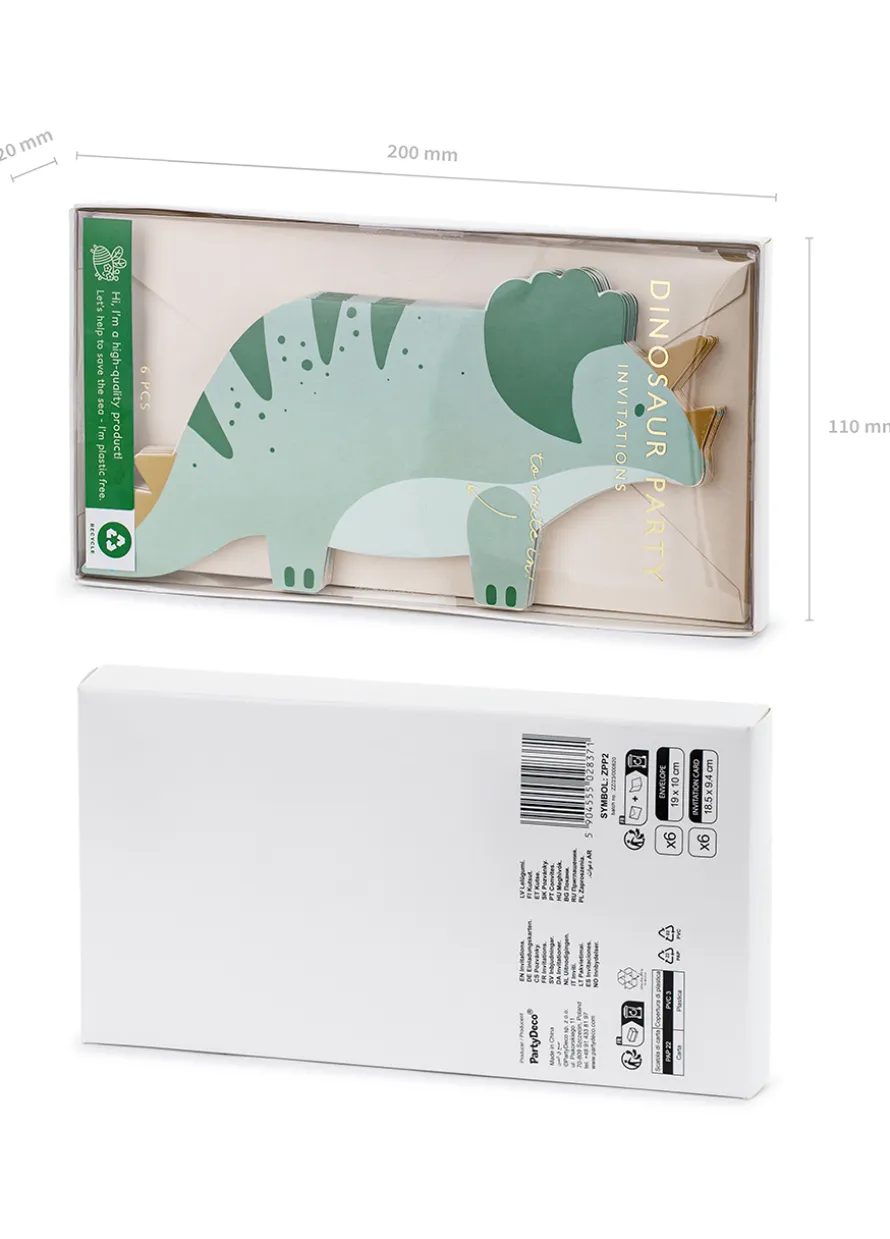 Zaproszenia na urodziny dinozaury TRICERATOPS (6szt.)