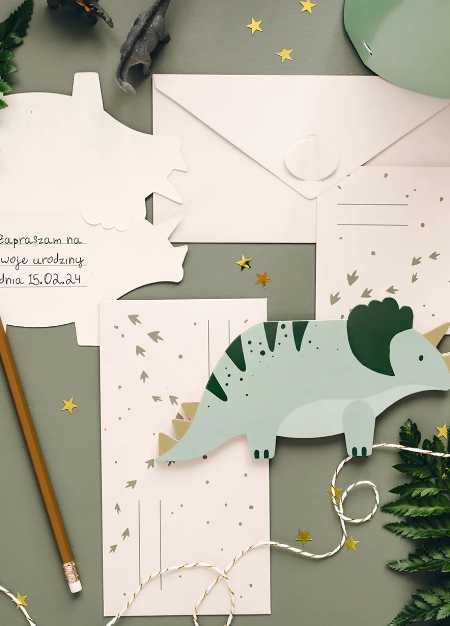 Zaproszenia na urodziny dinozaury TRICERATOPS (6szt.)