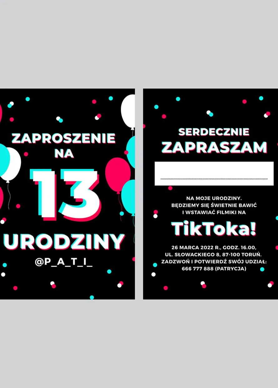 Zaproszenia na urodziny nastolatków W STYLU TIK TOK