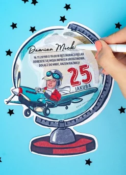 Zaproszenia na URODZINY PODRÓŻNIKA personalizowane (6szt.)