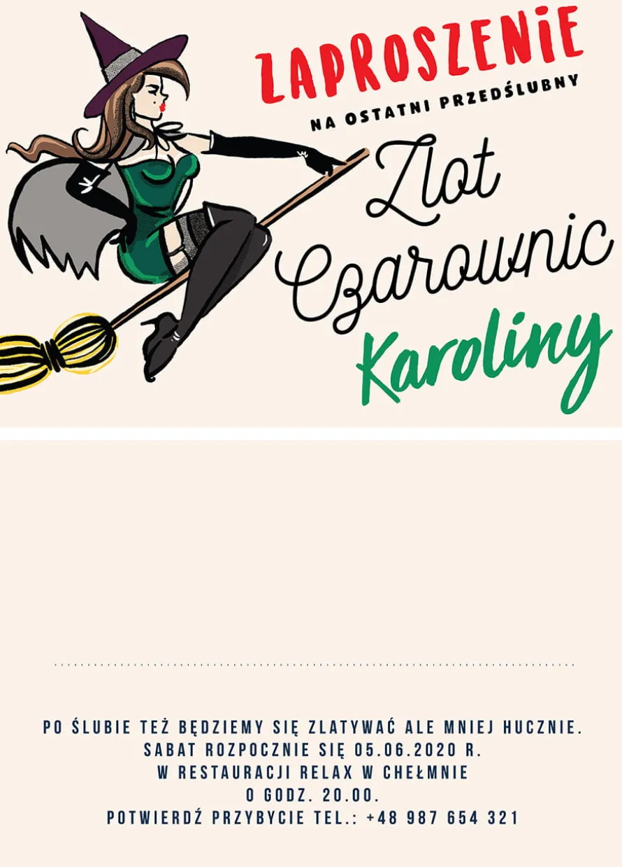 Zaproszenia na wieczór panieński ZLOT CZAROWNIC personalizowane