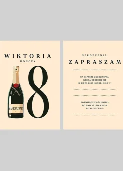 Zaproszenia na 18 z własnym tekstem SZAMPAN