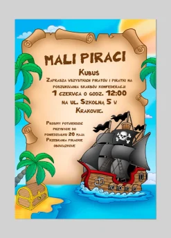 Zaproszenia personalizowane pirackie POSZUKIWANIE SKARBÓW