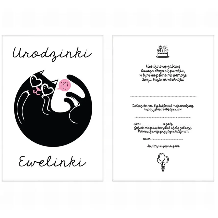 Zaproszenia personalizowane z kotkiem URODZINKI