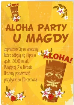 Zaproszenia personalizowane ALOHA na urodziny w stylu hawajskim