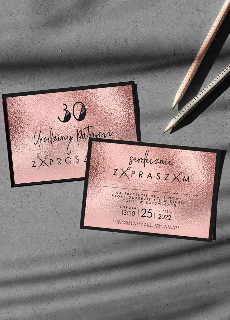 Zaproszenia rose gold NA URODZINY FRYZJERKI