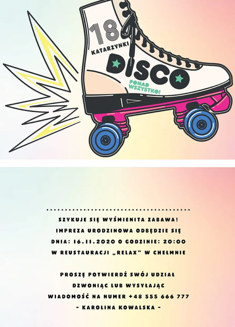 Zaproszenie na 18 personalizowane DISCO