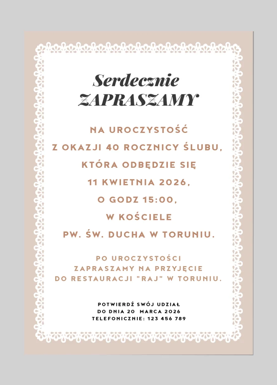 Zaproszenie NA ROCZNICĘ ŚLUBU ze zdjęciem