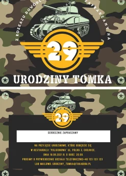 Zaproszenie na urodziny WOJSKOWE