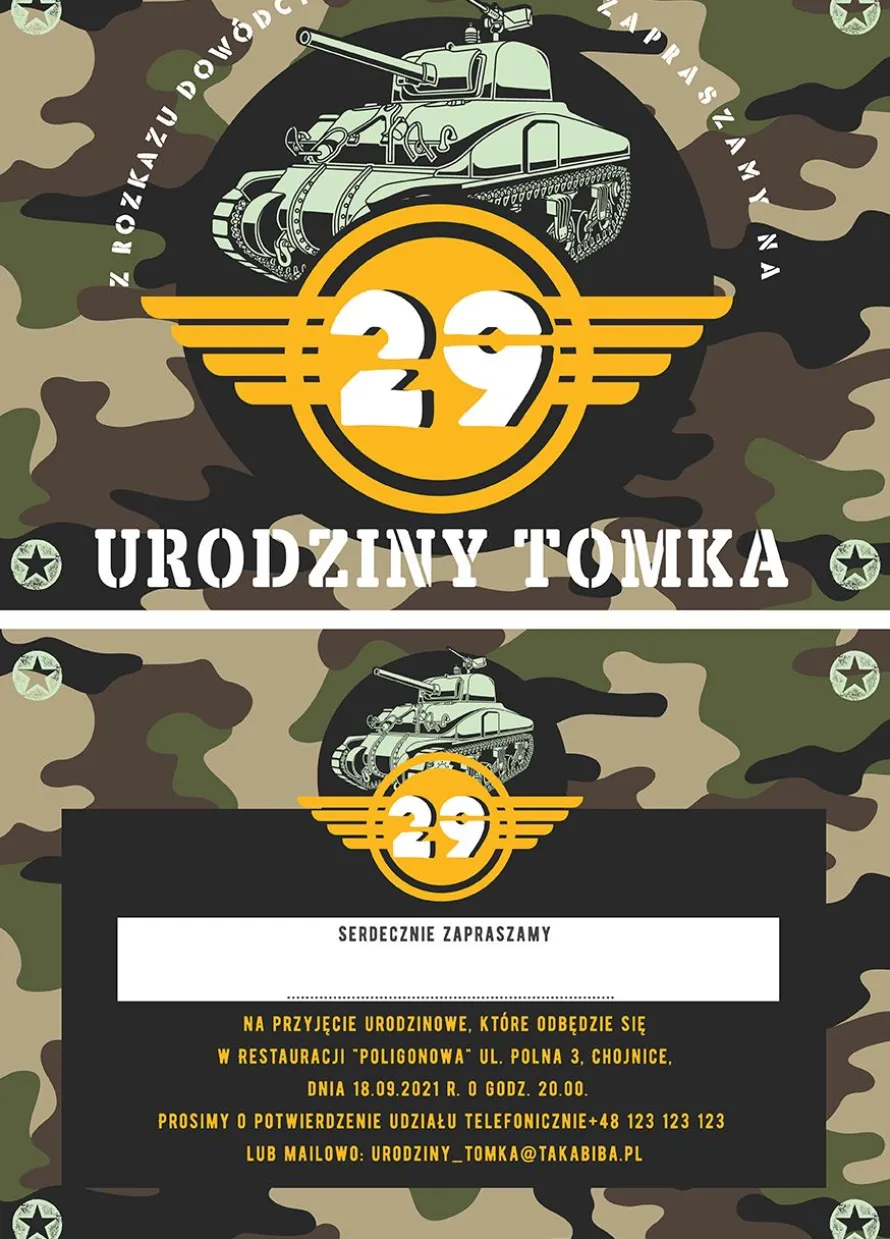 Zaproszenie na urodziny WOJSKOWE
