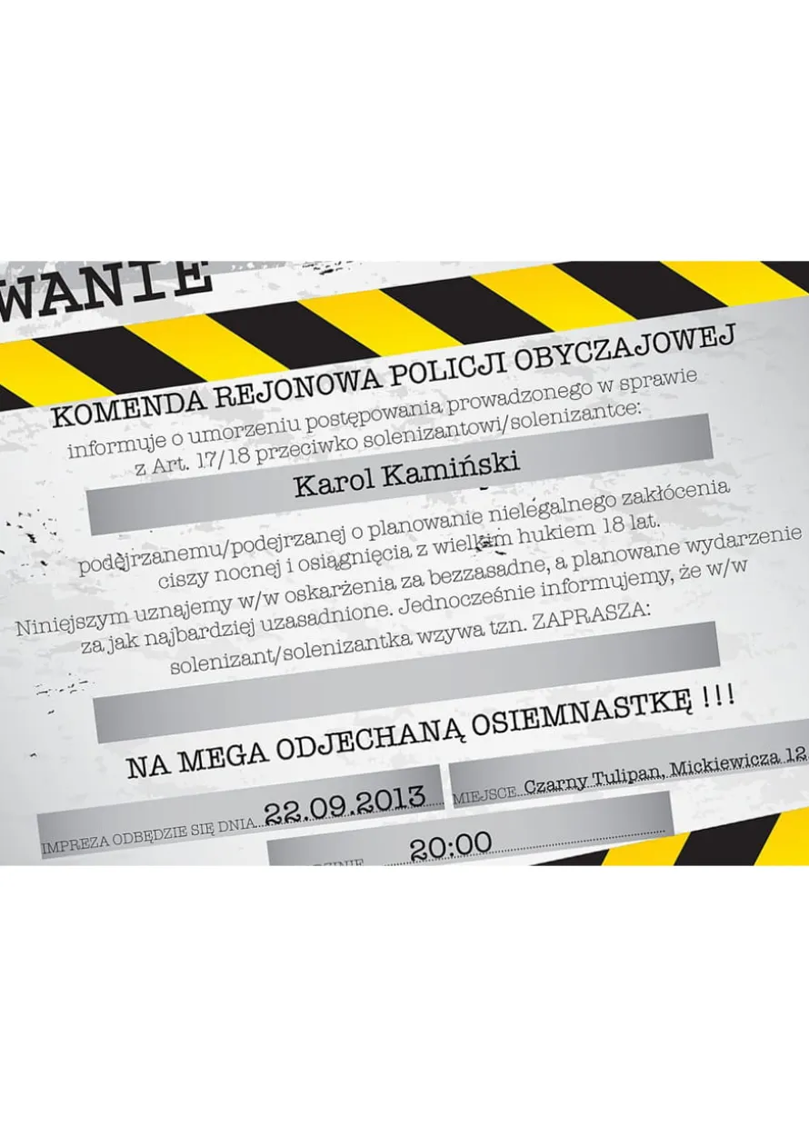 Zaproszenie na 18 WEZWANIE NA POLICJĘ
