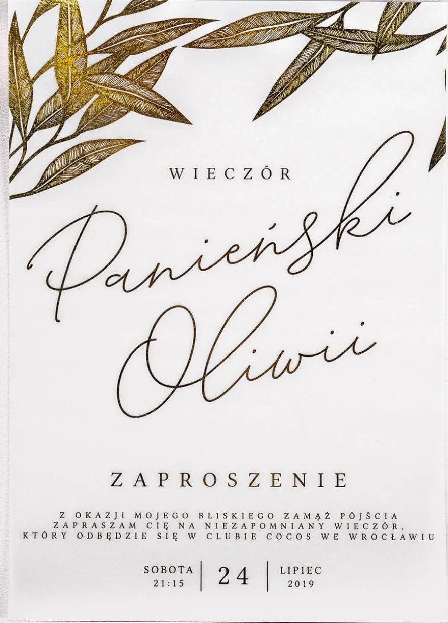 Zaproszenie NA WIECZÓR PANIEŃSKI personalizowane