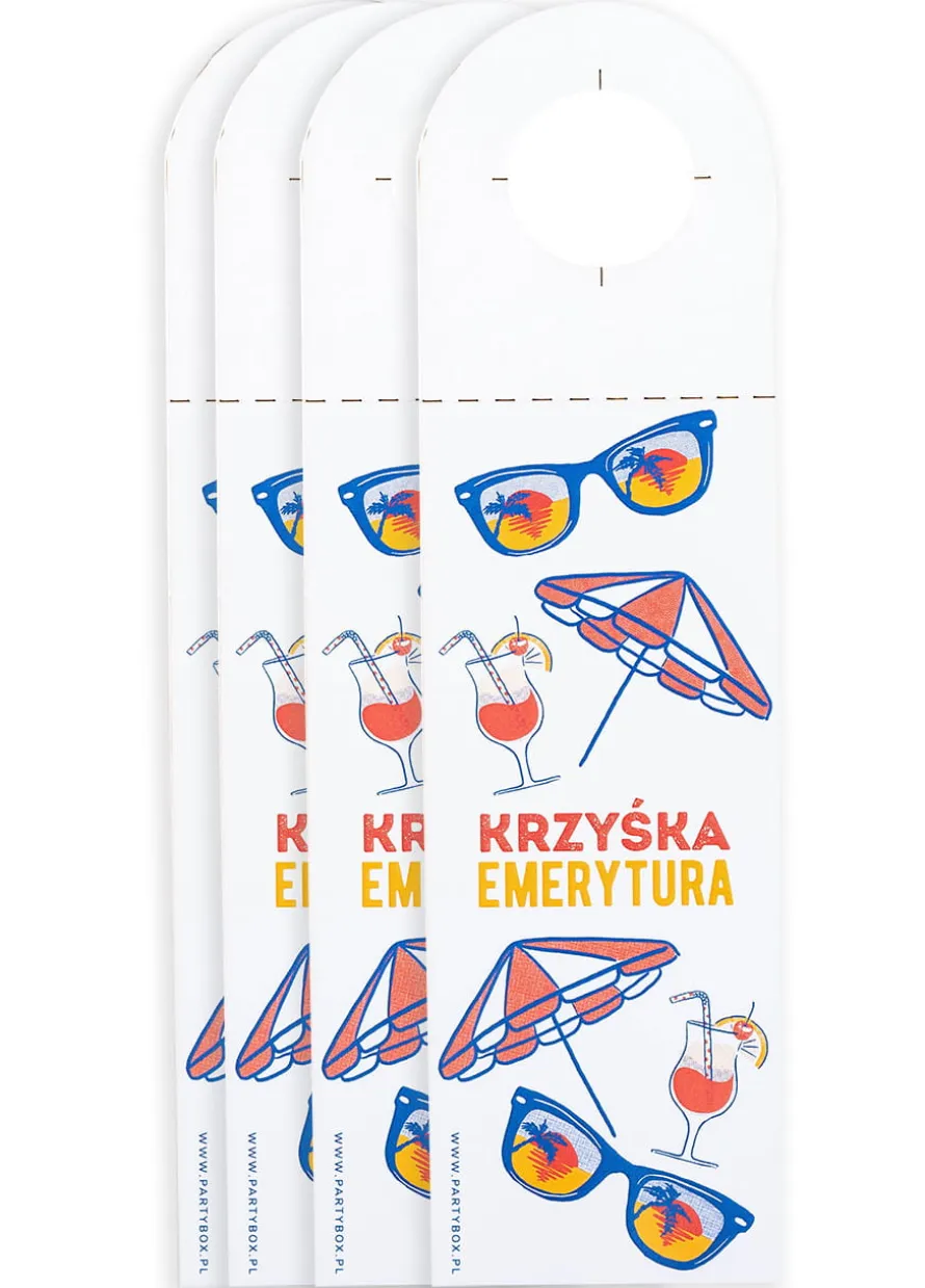 Zawieszki na alkohol na imprezę emerytalną EMERYTURA (4szt.)