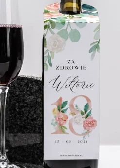 Zawieszki na butelki 18 urodziny KWIATY (4 szt.)