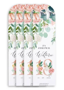 Zawieszki na butelki 18 urodziny KWIATY (4 szt.)