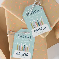 Zawieszki na prezenty dla gości URODZINY z personalizacją (16szt.)