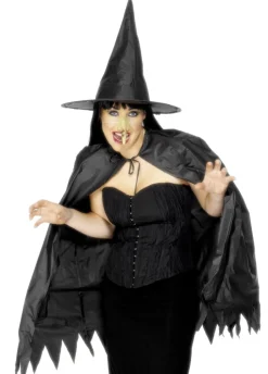Zestaw CZAROWNICY nos, peleryna i kapelusz HALLOWEEN