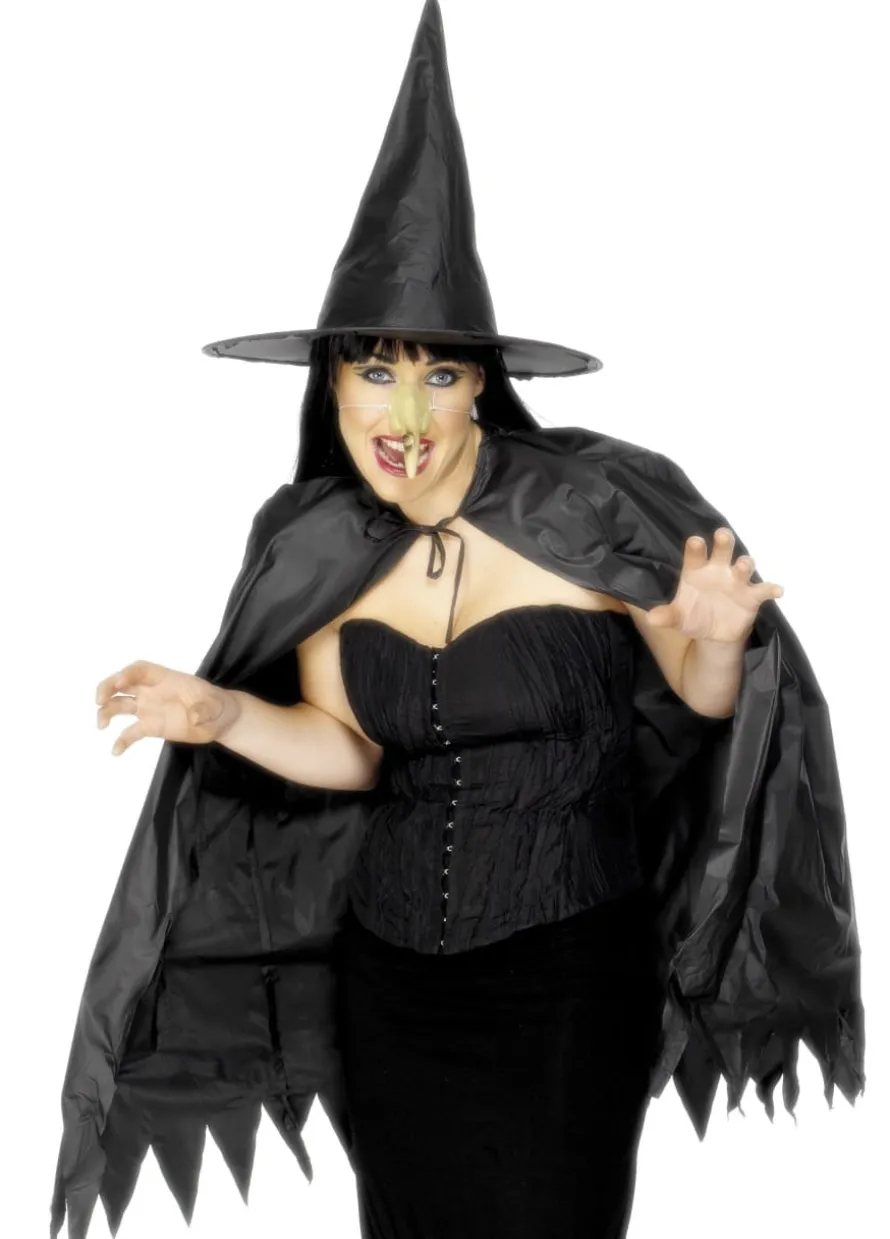 Zestaw CZAROWNICY nos, peleryna i kapelusz HALLOWEEN