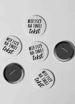 Zestaw przypinek personalizowanych TWÓJ TEKST 12szt.