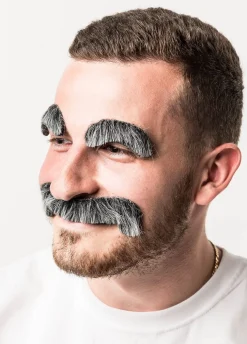 Zestaw sztuczne wąsy i brwi siwe