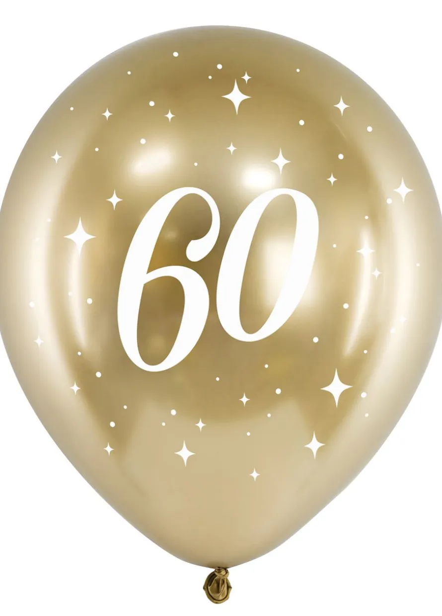 Złote BALONY NA 60 URODZINY chromowane 30 cm (6szt.)