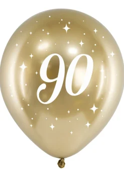 Złote BALONY NA 90 URODZINY chromowane 30 cm (6szt.)