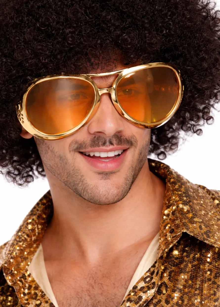 Złote Okulary imprezowe Lata 70 duże okulary disco